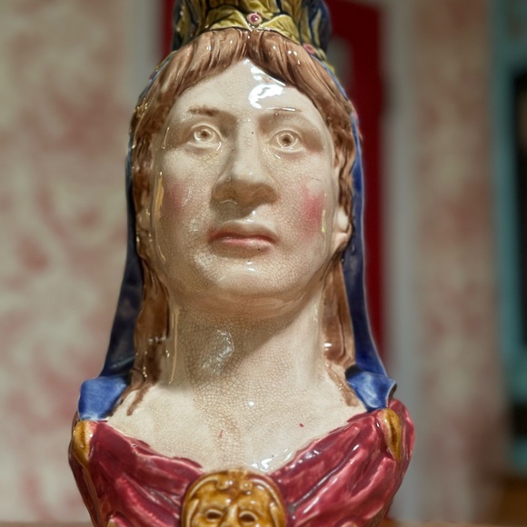 Antique French Majolica large Pitcher by Frie Onnaing Marienne Woman 1870-1900 - Picture 4 of 6